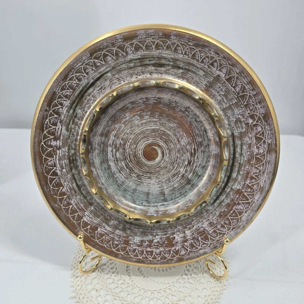 Stangl Pottery 22KT Gold Mid Century Console Dish 3972 Aqua Turquoise brushed
